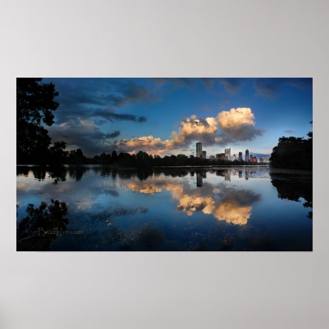 Póster Centro de Austin Texas Skyline Sunset Ladybird Lak (Frente)