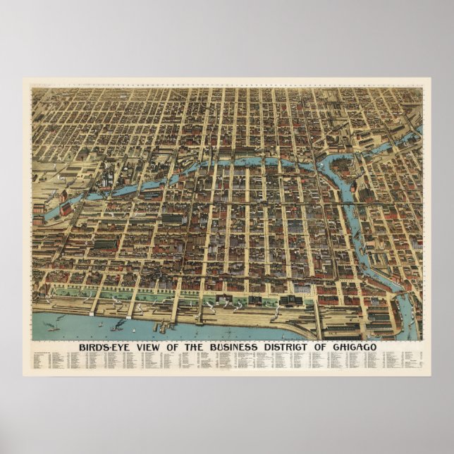 Póster Centro de Chicago, 1898 (Poole Bros) BigMapBlog.co (Frente)