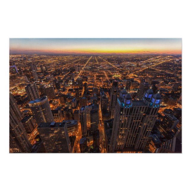 Póster Centro de Chicago al atardecer (Anverso)