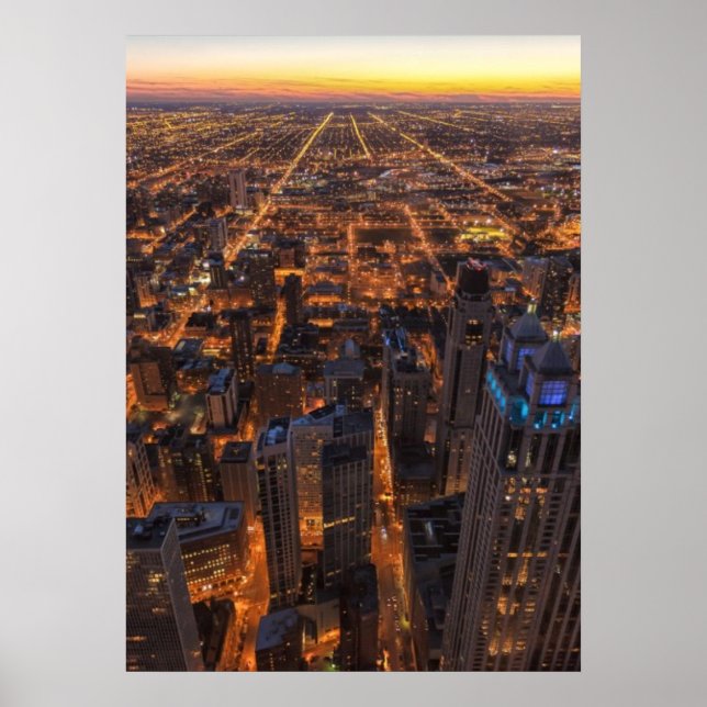 Póster Centro de Chicago al atardecer (Frente)