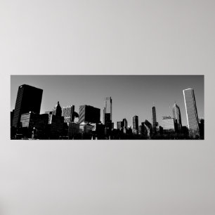 Póster Centro de Chicago Skyline Panorama Monocrome