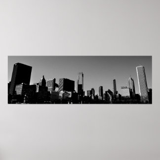 Póster Centro de Chicago Skyline Panorama Monocrome