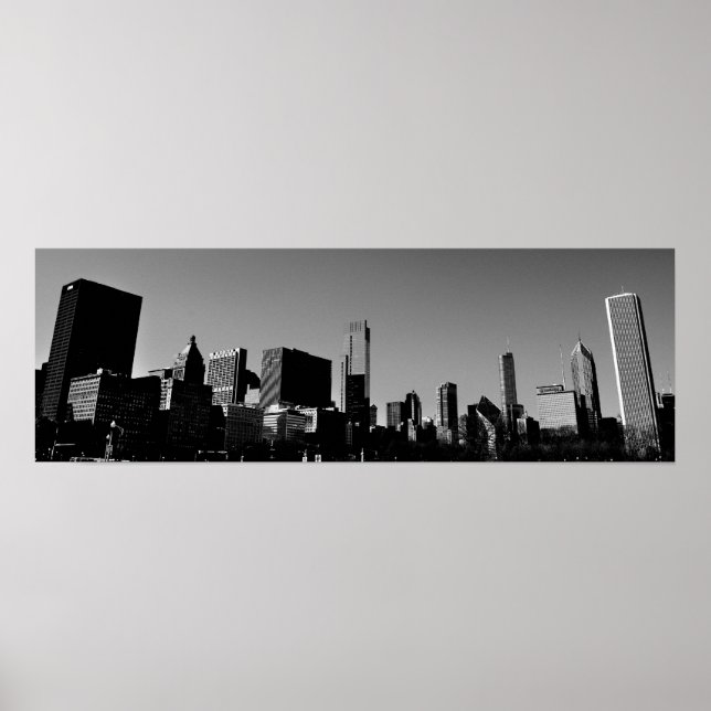 Póster Centro de Chicago Skyline Panorama Monocrome (Frente)