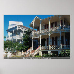 Póster Centro de ciudad de Galveston, Tejas meridional,