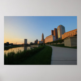 Póster Centro de Columbus, Ohio al atardecer