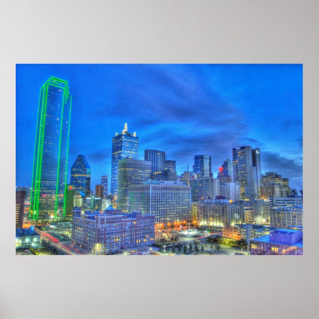 Póster Centro de Dallas por la noche (Frente)