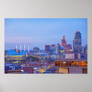 Póster Centro de Kansas City, Missouri, al anochecer