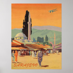 Póster centro de la ciudad de Sarajevo, Bosnia, viaje vin