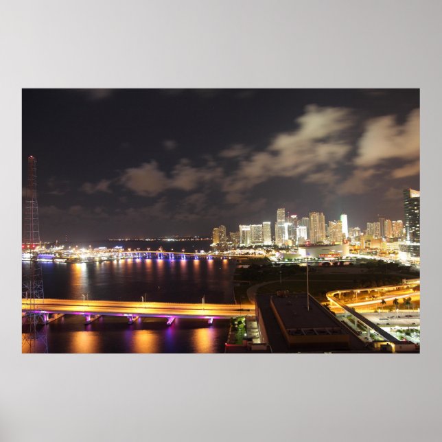 Póster Centro de Miami por noche (Frente)