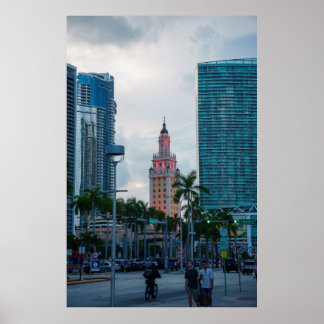 Póster Centro de Miami Skyline con Freedom Tower en Dusk
