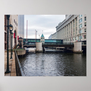 Póster centro de milwaukee riverfront y arquitectura