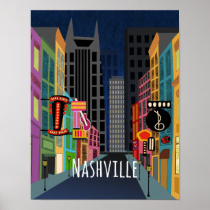 Póster Centro de Nashville de Noche