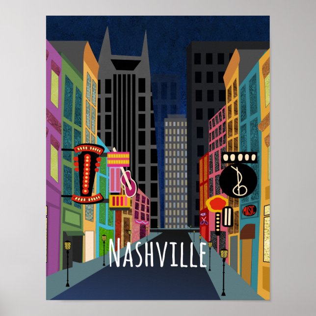 Póster Centro de Nashville de Noche (Frente)