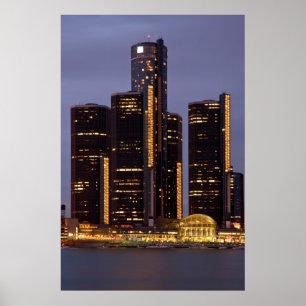 Póster Centro De Renacimiento De Detroit En Dusk