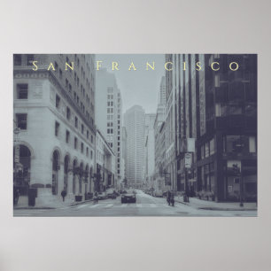 Póster Centro de San Francisco Vintage en monocromo