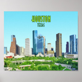 Póster Centro de Vintage de Houston Texas
