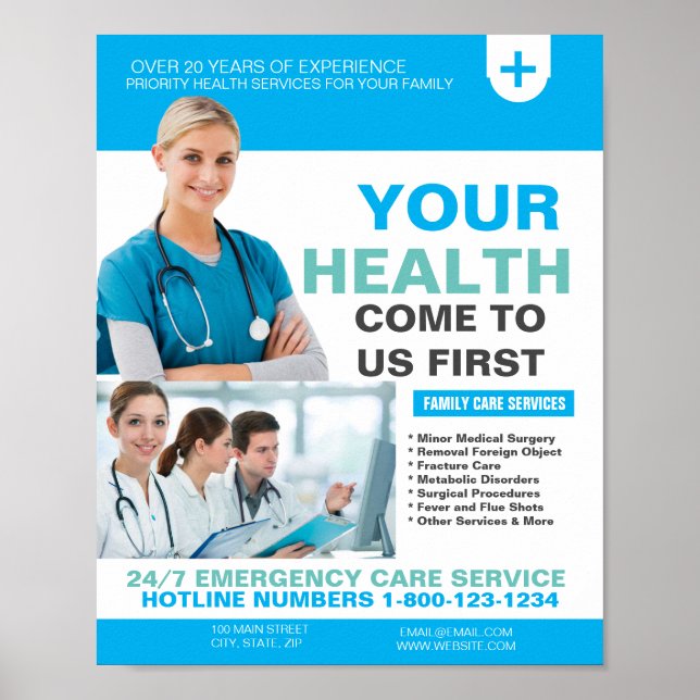 Póster Centro Médico y Plantilla Clínica (Frente)
