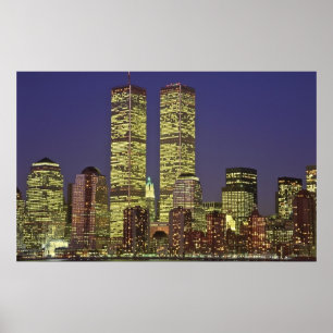 Póster Centro Mundial de Comercio NYC de noche