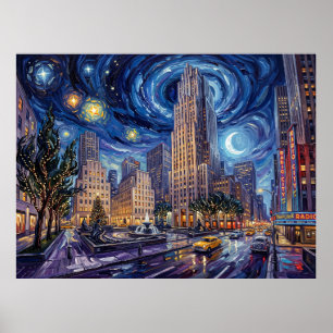 Póster Centro Rockefeller 30 Rock Bajo Noche Estrellada