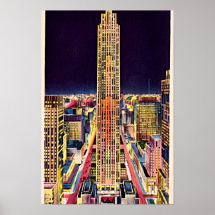 Póster Centro Rockefeller de la ciudad de Nueva York en l
