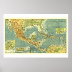 Póster " Centroamérica/Caribe: MAP detallado de 1922 ...