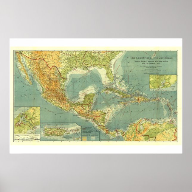 Póster " Centroamérica/Caribe: MAP detallado de 1922 ... (Frente)