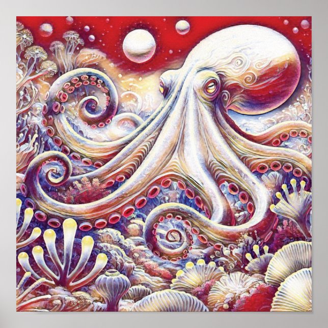 Póster Cephalopod Cosmic Octopus in Psychedelic Seas (Frente)