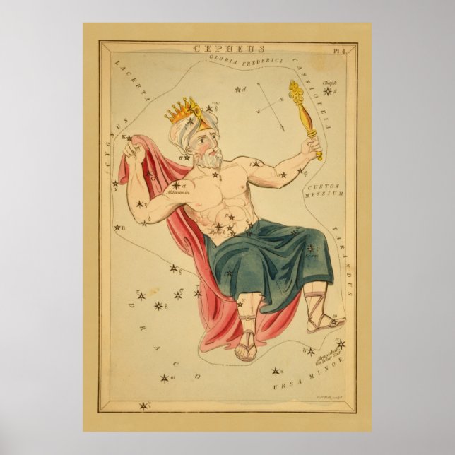 Póster Cepheus el Rey - Gráfico estelar astronómico vinta (Frente)