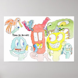 Póster ¡Cepilla tus dientes, pequeños monstruos!