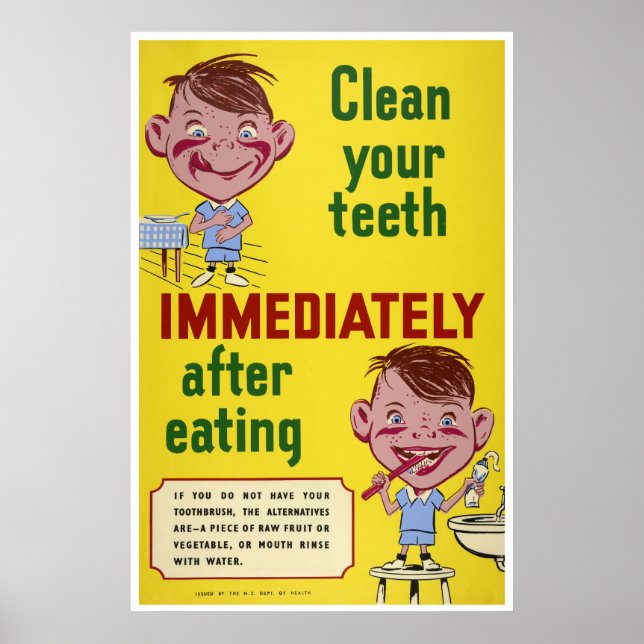 Póster Cepillarse con sus dientes Hijos dentales de salud (Frente)
