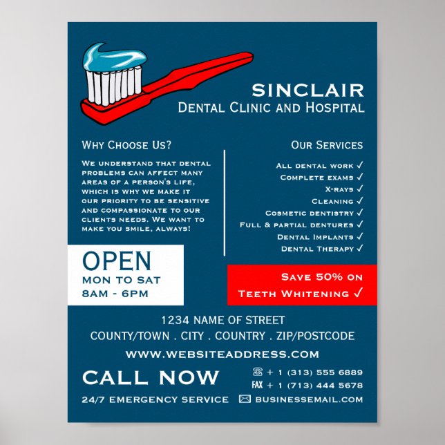 Póster Cepillo de dientes y pasta dental, química, anunci (Frente)