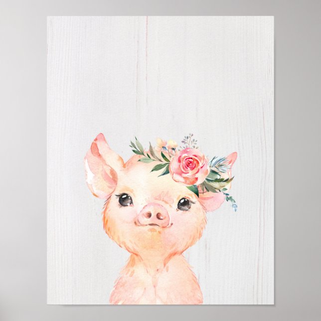 Póster Cerdito bebé floral acuarela (Frente)