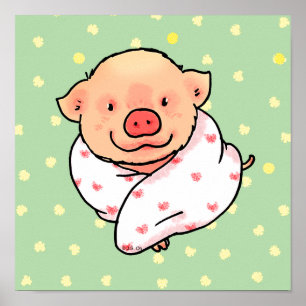 Póster Cerdito bebé lindo envuelto en manta