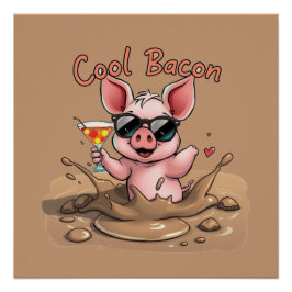 Póster Cerdito "Cool Bacon" con gafas de sol