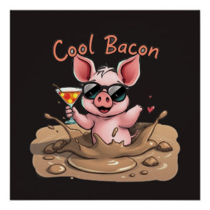 Póster Cerdito "Cool Bacon" con gafas de sol