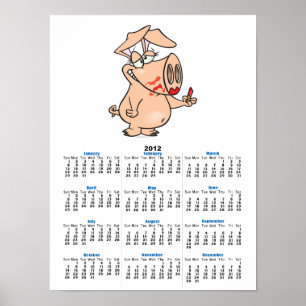 Póster cerdito de dibujos animados con lápiz labial descu