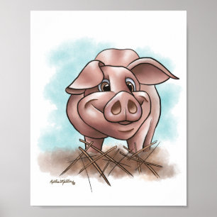 Póster Cerdito Rosa en la Historieta de Paja