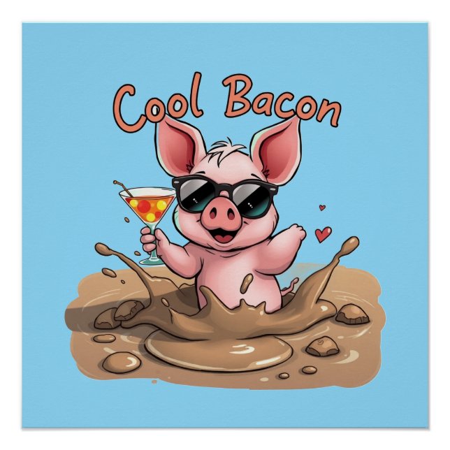 Póster Cerdito "Tocineta Fría" con Gafas de Sol (Anverso)
