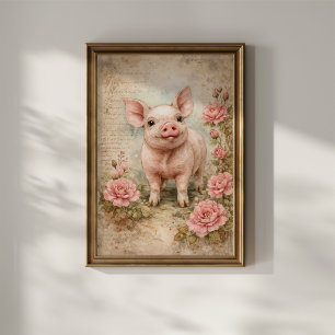 Póster Cerdito Vintage Adorable