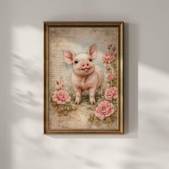Póster Cerdito Vintage Adorable (Subido por el creador)