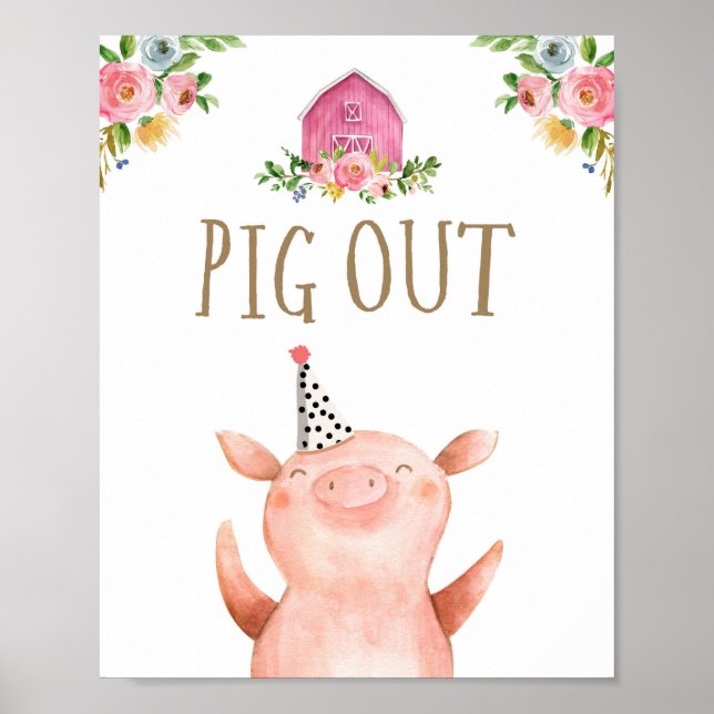 Póster Cerdo Animales De La Granja Buffet Chica Cumpleaño (Frente)