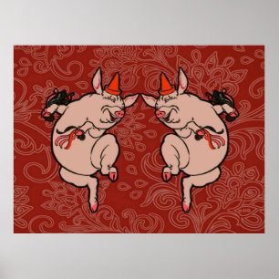 Póster Cerdo Antiguo Bailarín Divertido Bailando