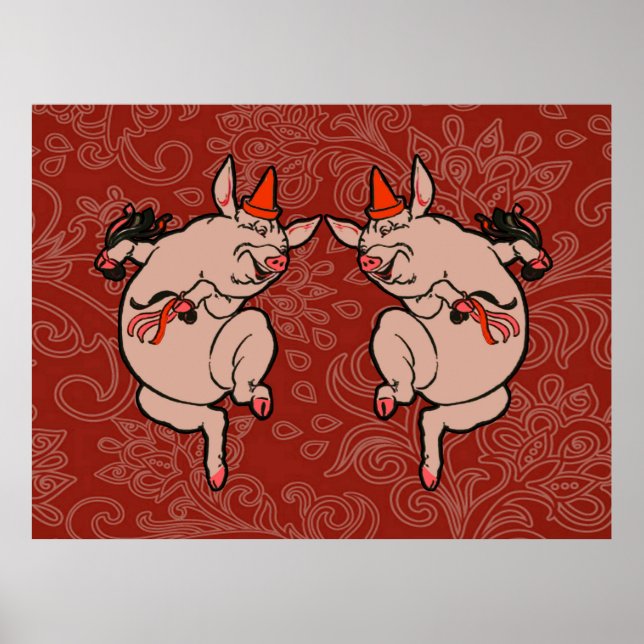 Póster Cerdo Antiguo Bailarín Divertido Bailando (Frente)