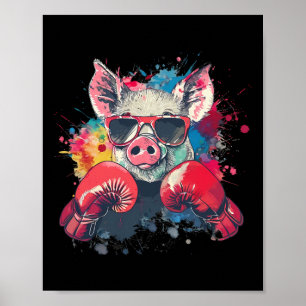 Póster Cerdo Boxeador Con Guantes De Boxeo Kickboxing Div