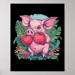 Póster Cerdo Boxeando Con Guantes De Boxeo Kickboxing Caj