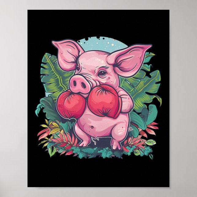Póster Cerdo Boxeando Con Guantes De Boxeo Kickboxing Caj (Frente)