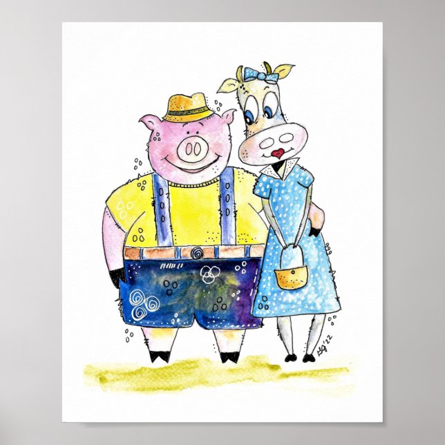 Póster Cerdo caprichoso y blanco (Frente)