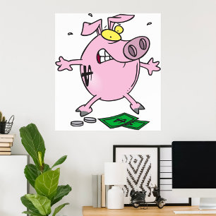 Póster Cerdo con dinero
