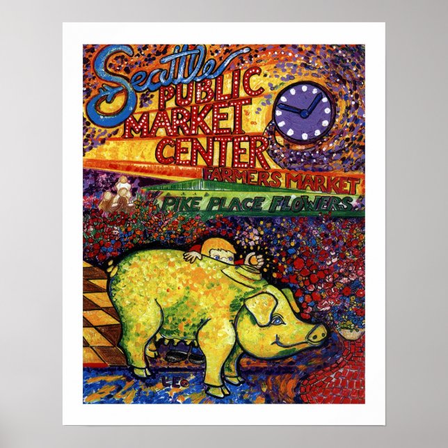 Póster Cerdo con flores (Frente)