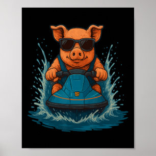 Póster Cerdo Cool Con Sungles Animal De Granja Piloto De